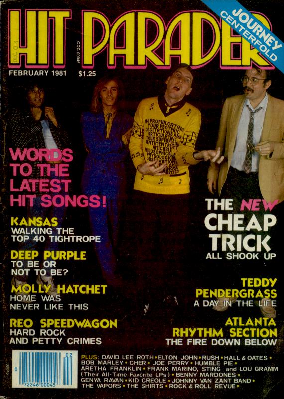 Cheap Trick, on the cover of the February 1981 edition of HIT PARADER magazine