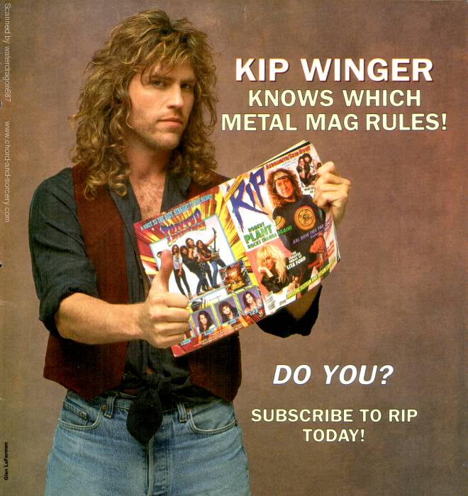 Kip Winger, circa 1989; from an advertisement in RIP magazine, exact issue unknown