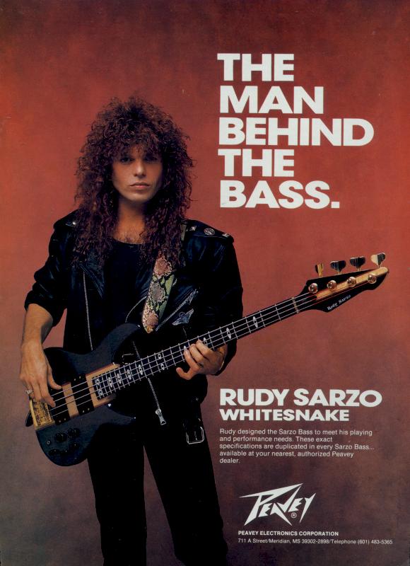 Rudy Sarzo, circa 1987, from an endorsement ad for Peavey